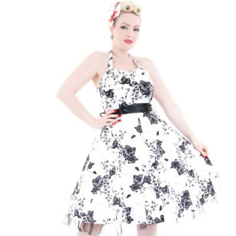 Women’s Black & White Floral Halter Midi Dress